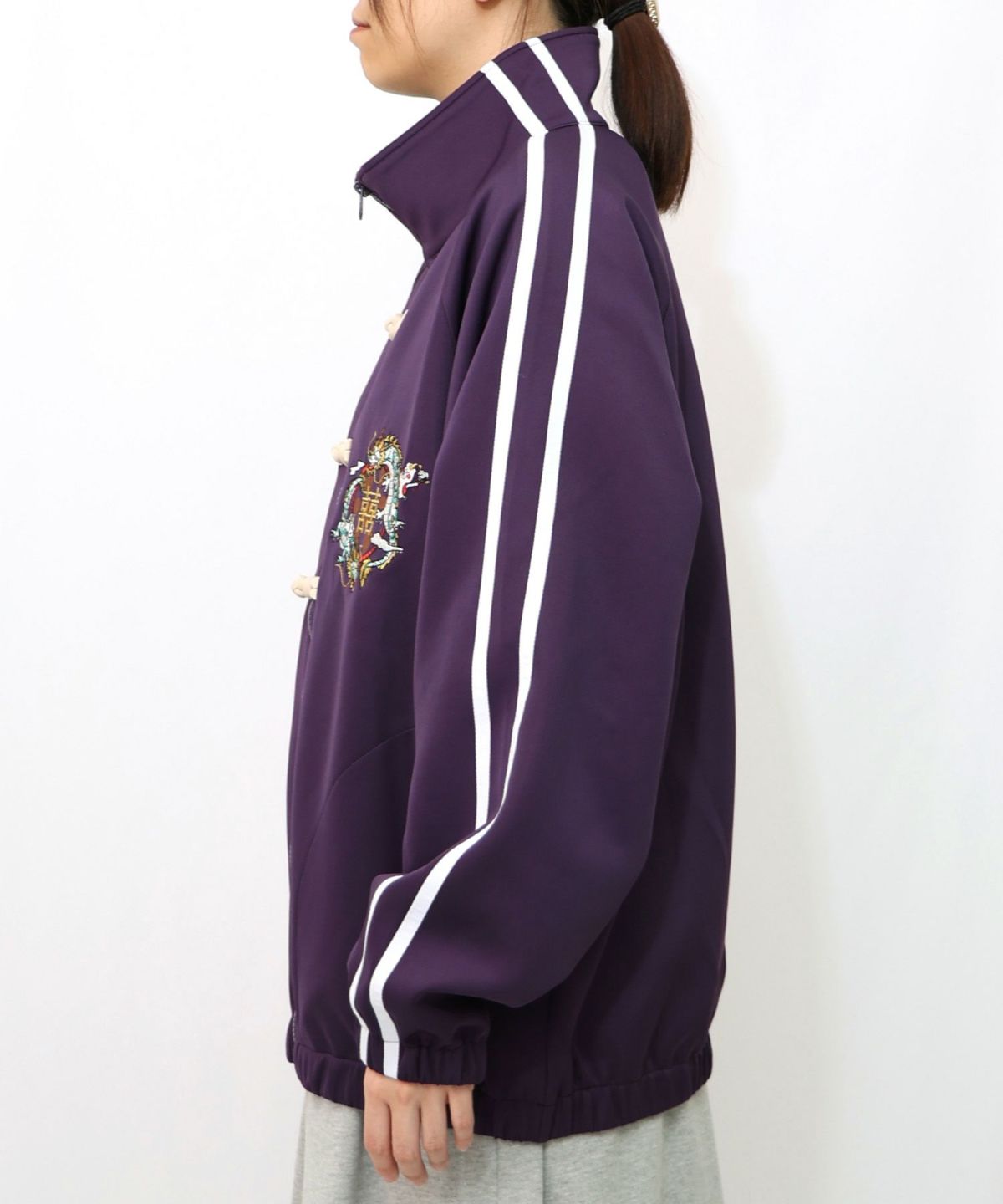 ウサギと龍刺繍 カンフーボタンジャージ-17