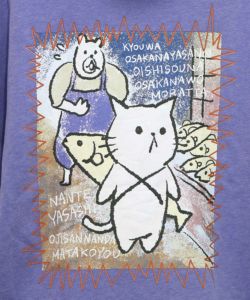 魚屋さんとネコ柄 ケミカル加工ノースリーブパーカー-19