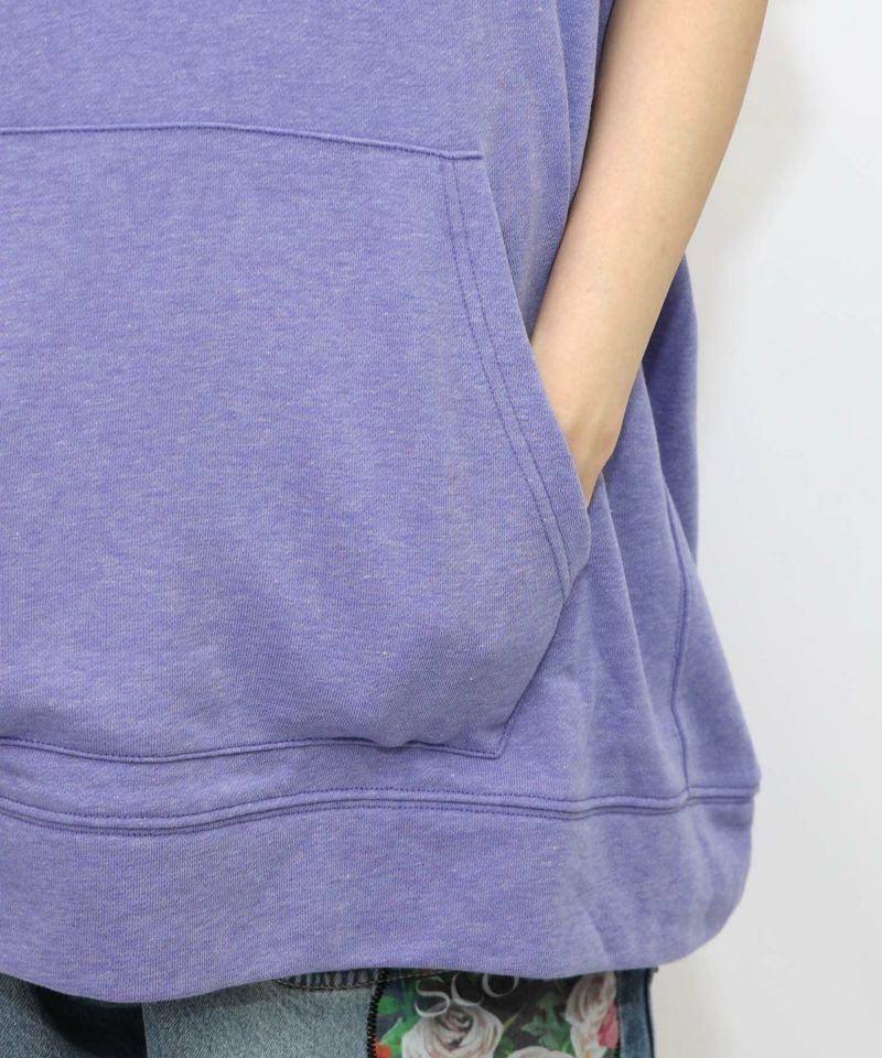 魚屋さんとネコ柄 ケミカル加工ノースリーブパーカー-22