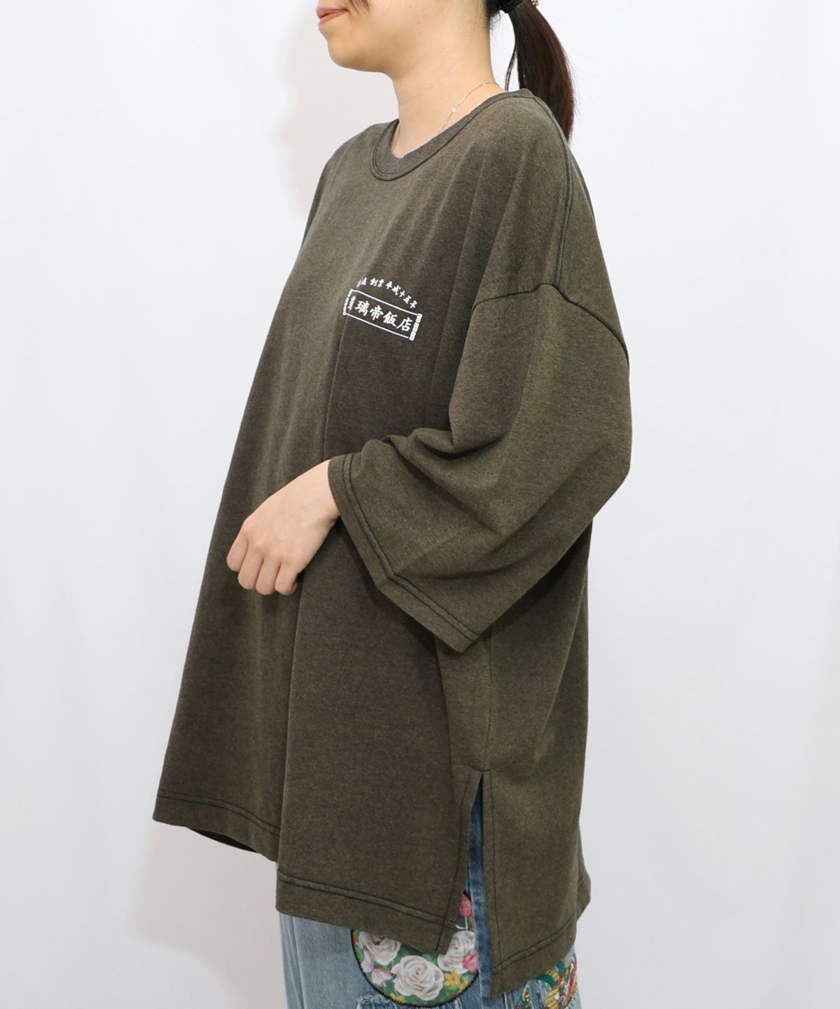 覇璃帝飯店ケミカル加工8分袖Tシャツ-10