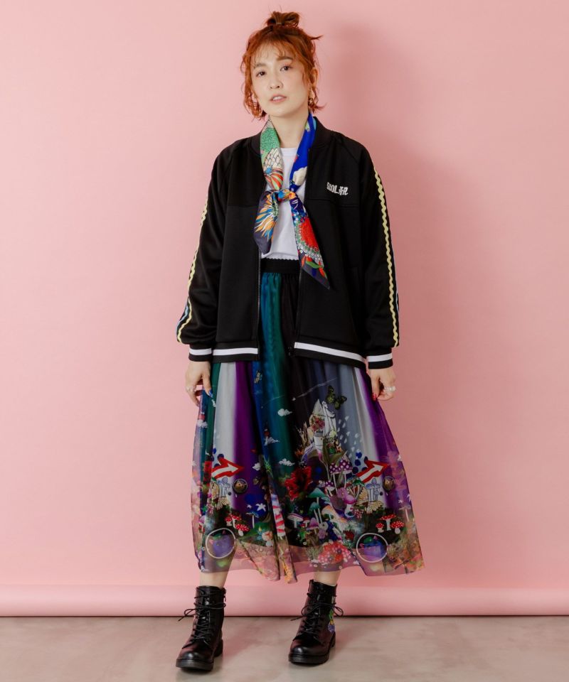 花とスカラー刺繍 ジャージブルゾン-2