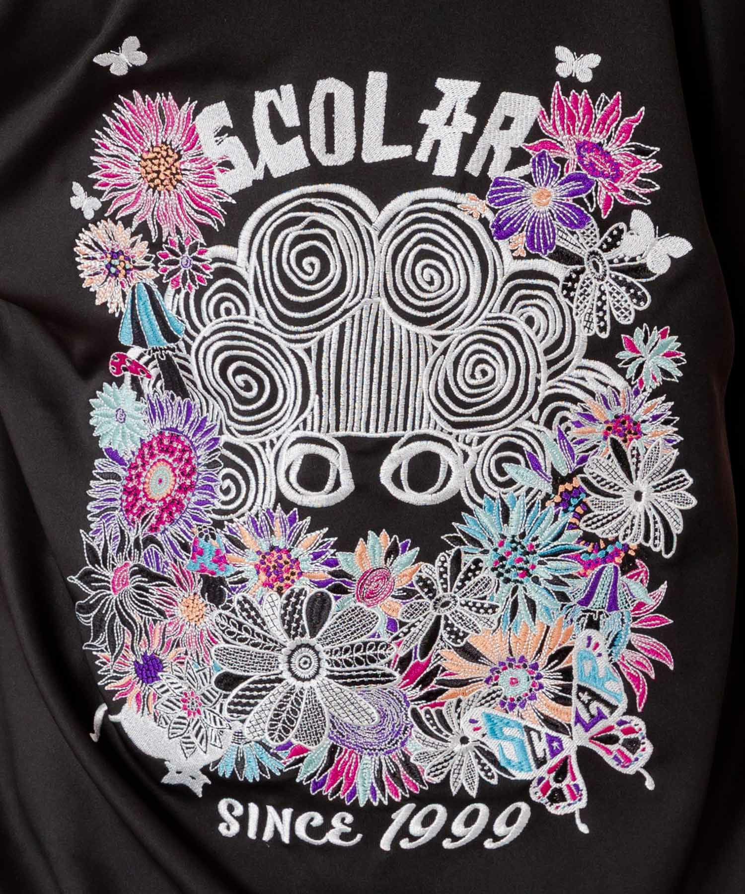 花とスカラー刺繍 ジャージブルゾン-5