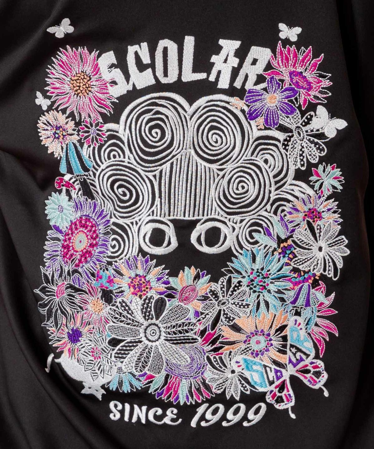 花とスカラー刺繍 ジャージブルゾン-5