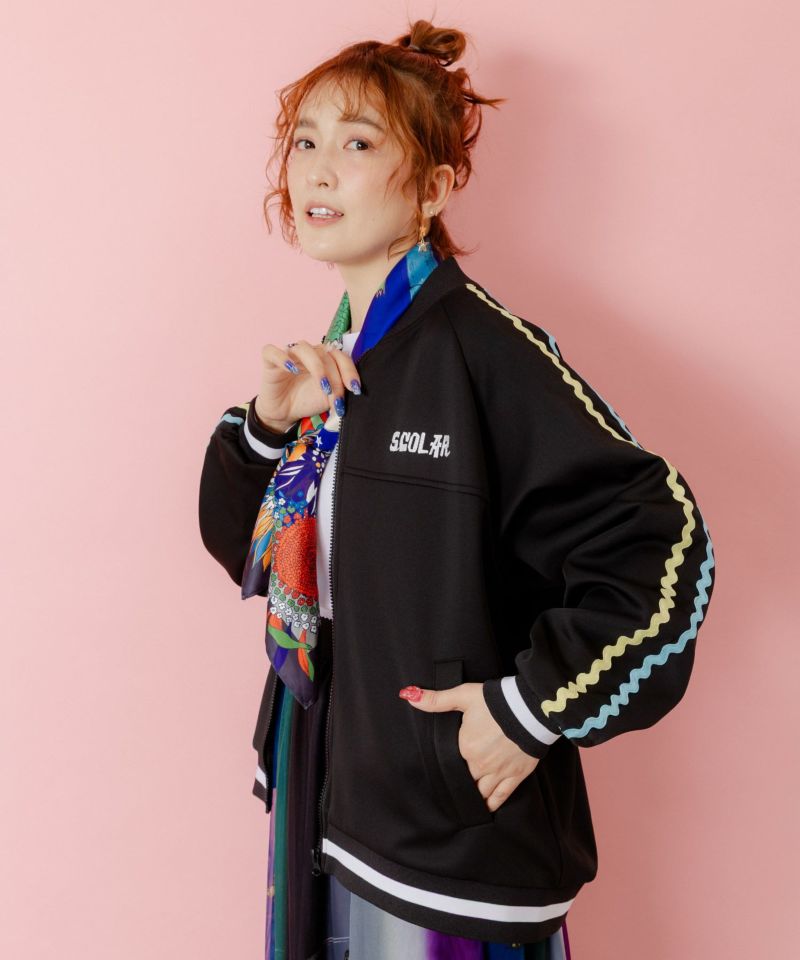 花とスカラー刺繍 ジャージブルゾン-6