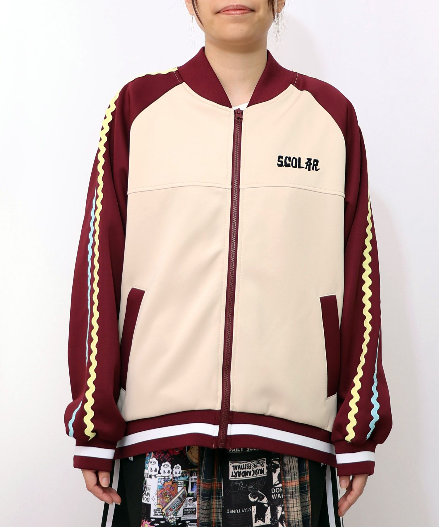 花とスカラー刺繍 ジャージブルゾン-8