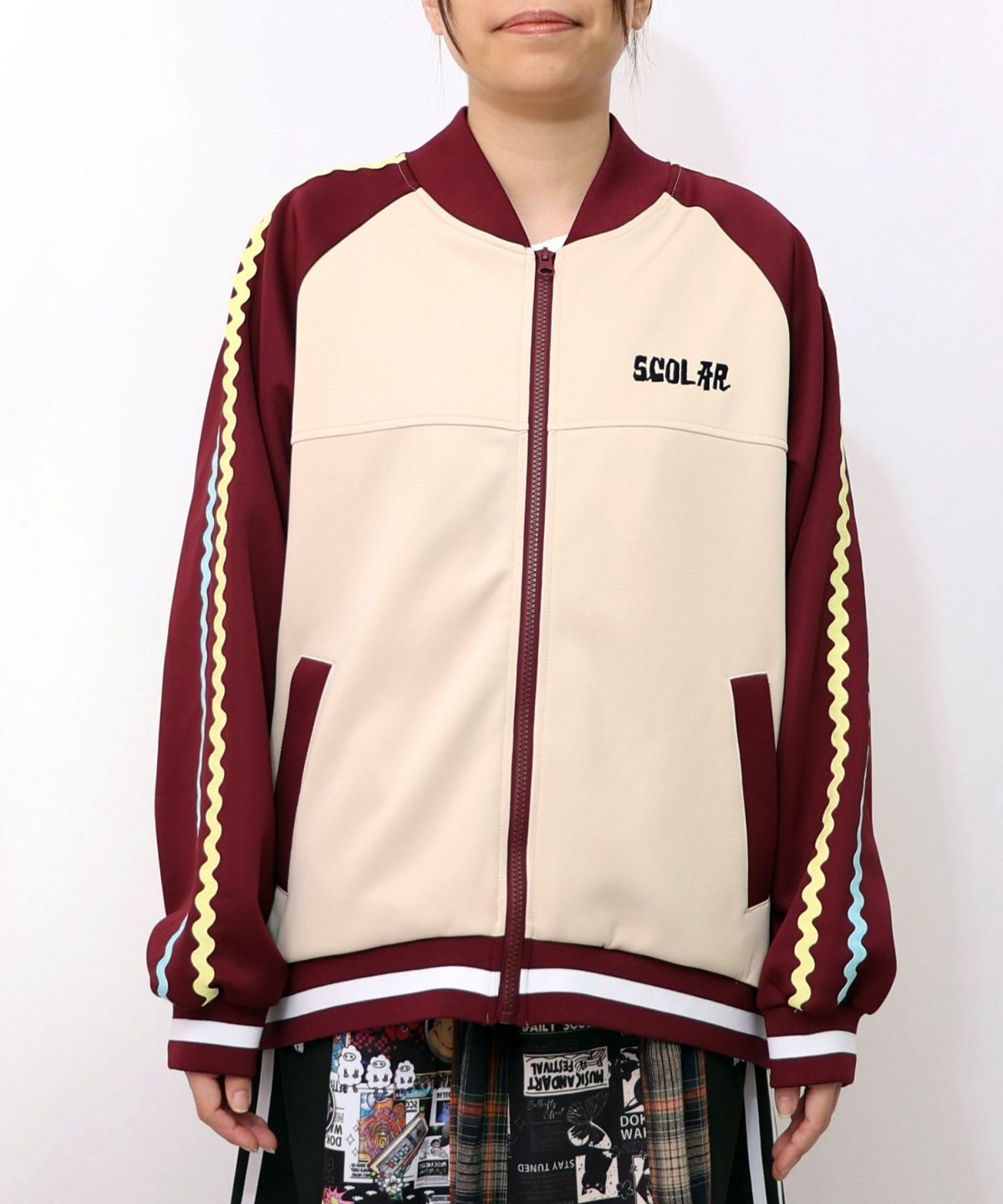 花とスカラー刺繍 ジャージブルゾン-8