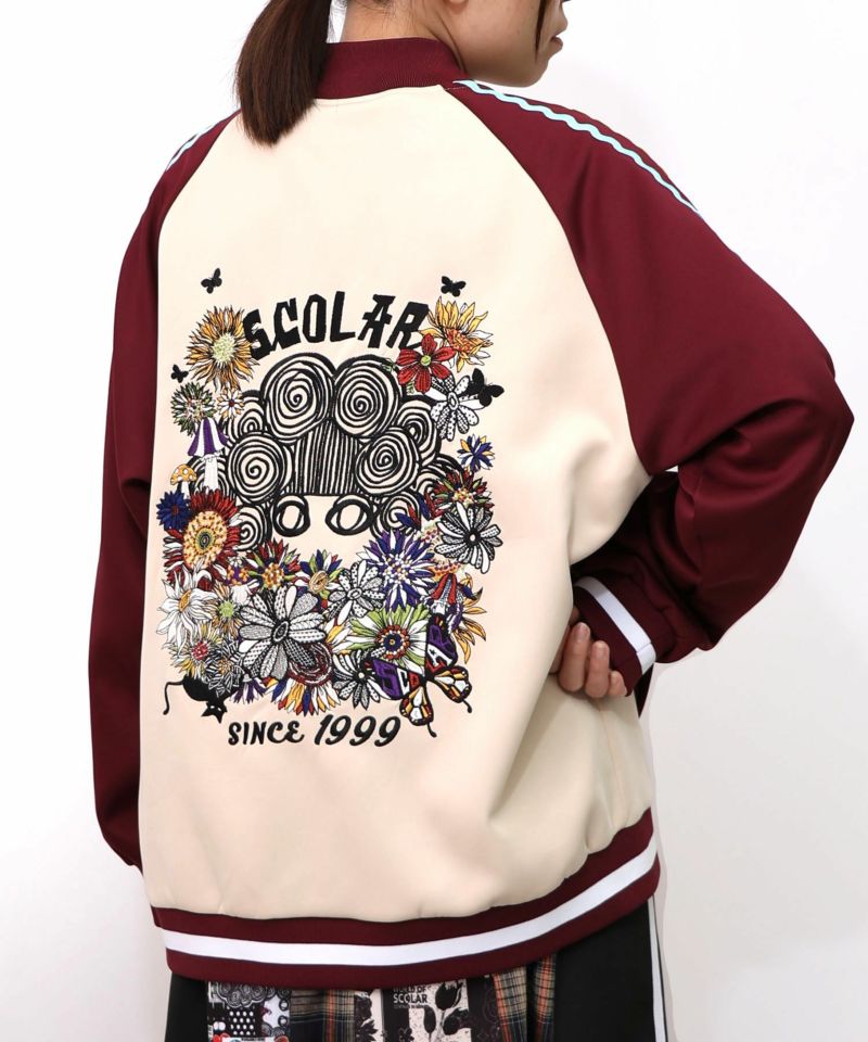 花とスカラー刺繍 ジャージブルゾン-10