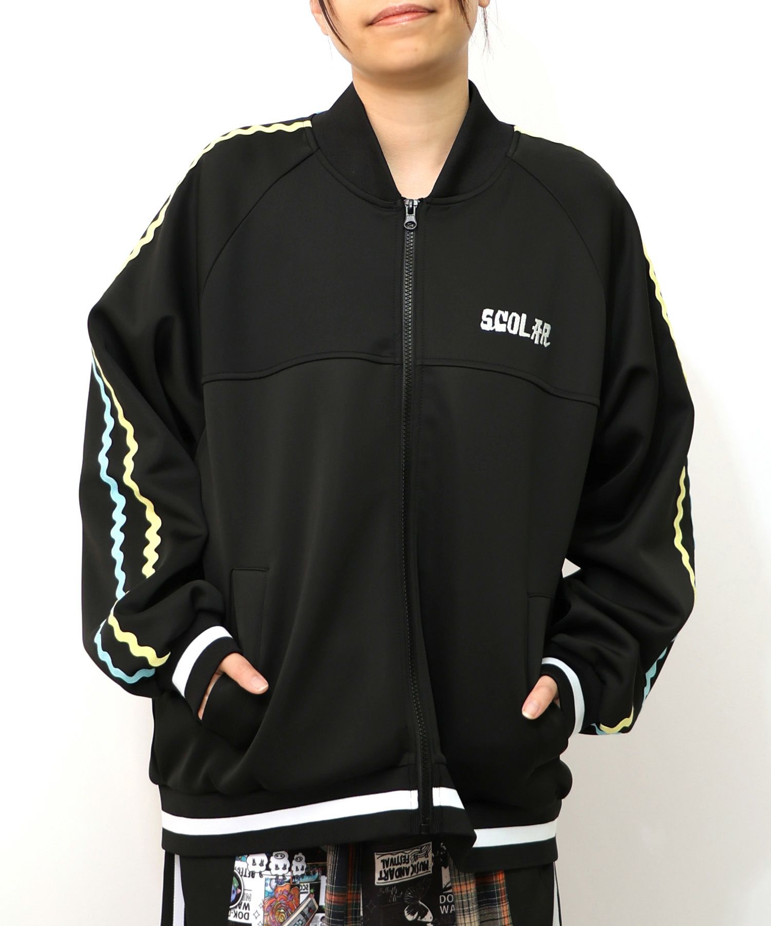 花とスカラー刺繍 ジャージブルゾン-12