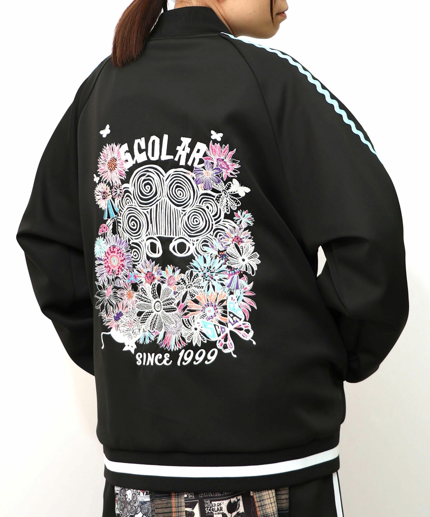 花とスカラー刺繍 ジャージブルゾン-14