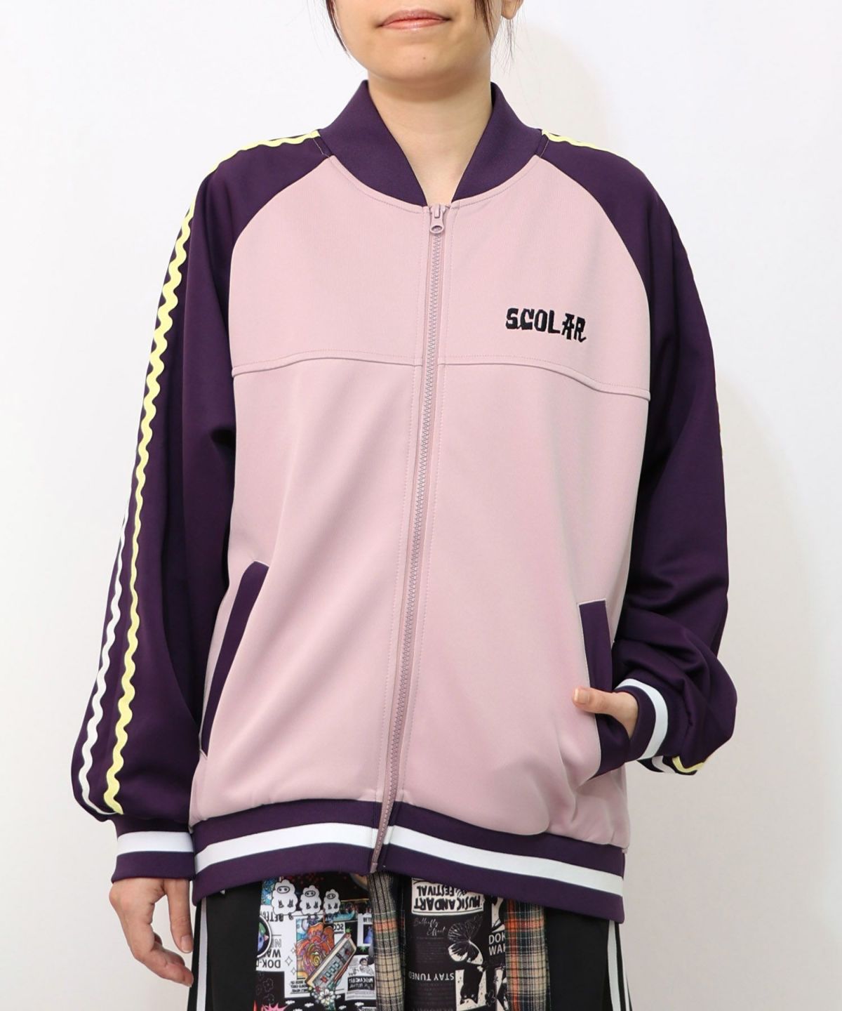 花とスカラー刺繍 ジャージブルゾン-16