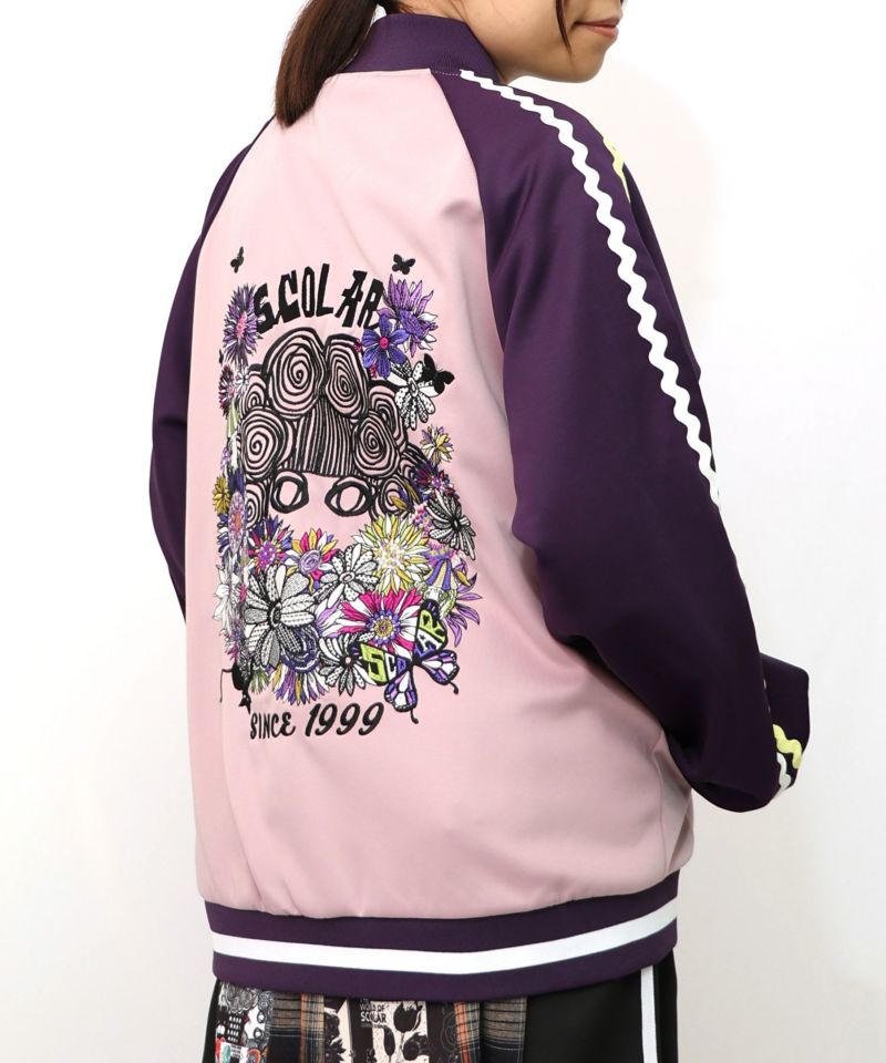 花とスカラー刺繍 ジャージブルゾン-18
