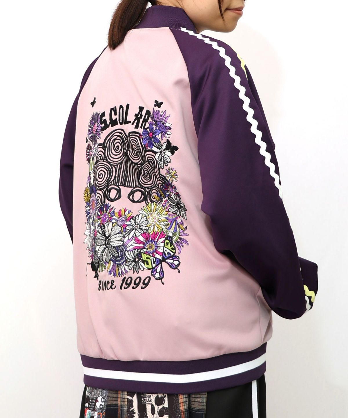 花とスカラー刺繍 ジャージブルゾン-18