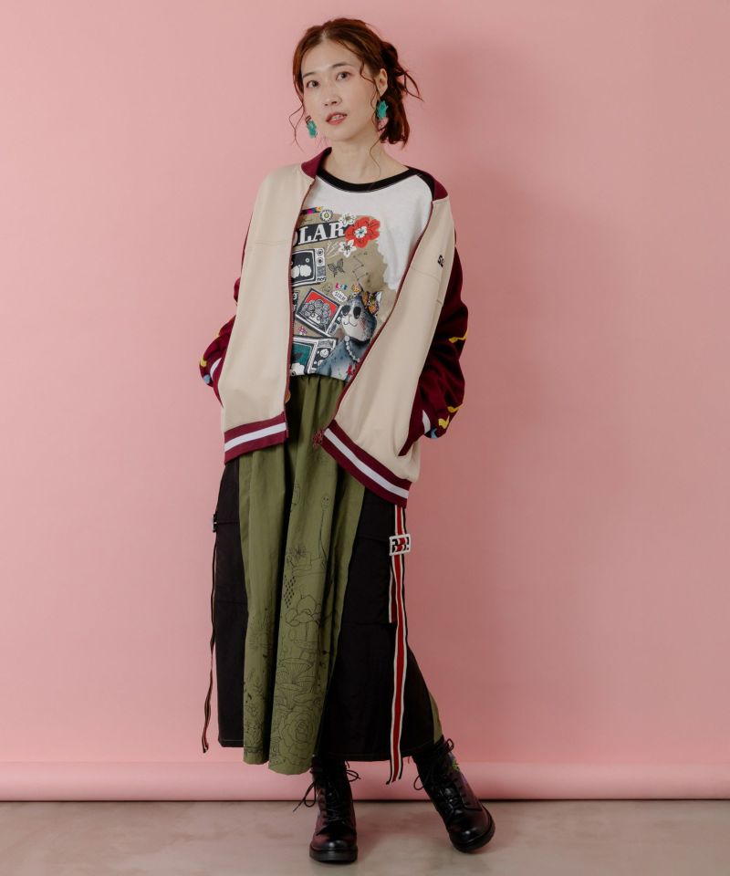 花とスカラー刺繍 ジャージブルゾン-21