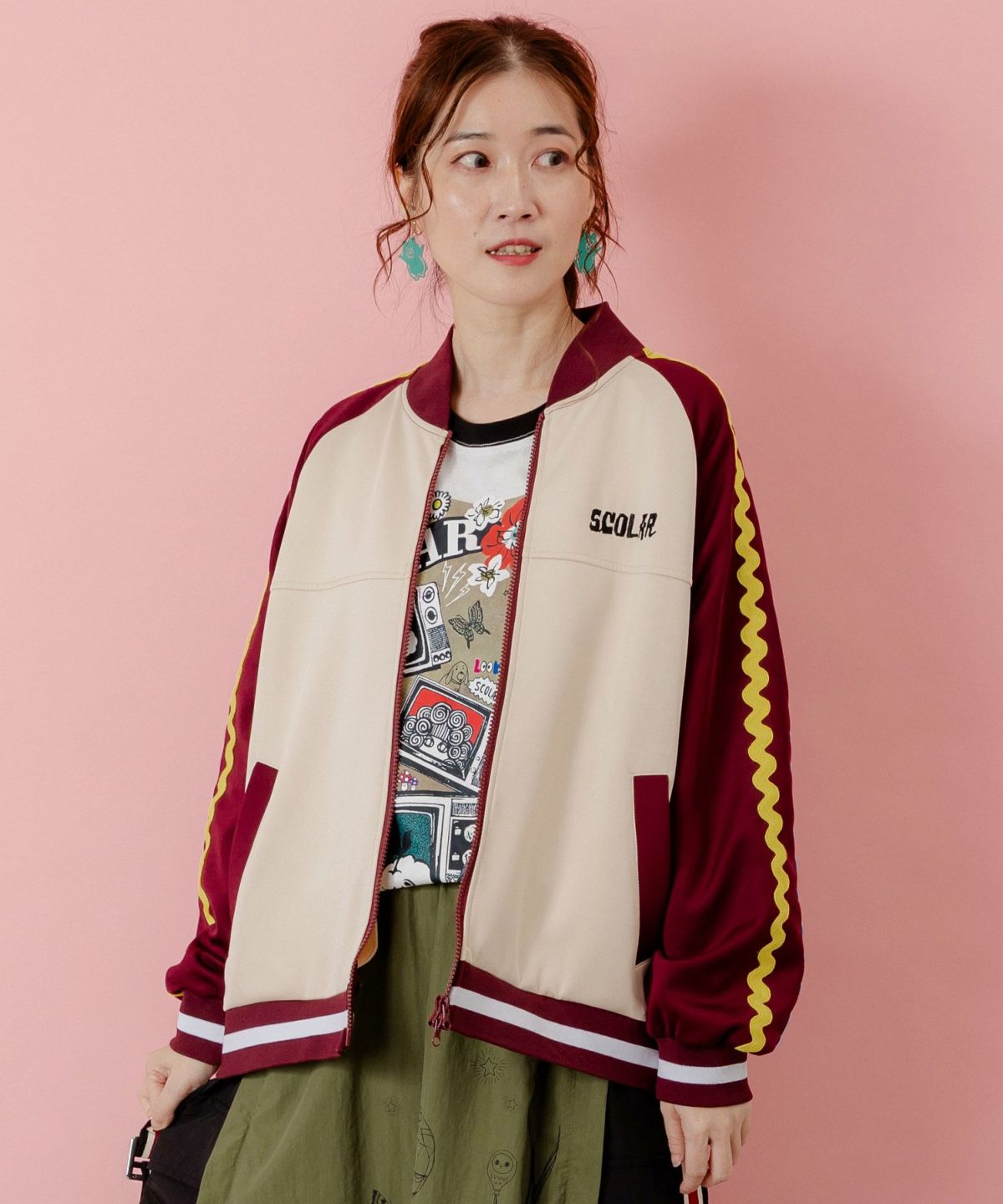 花とスカラー刺繍 ジャージブルゾン-22