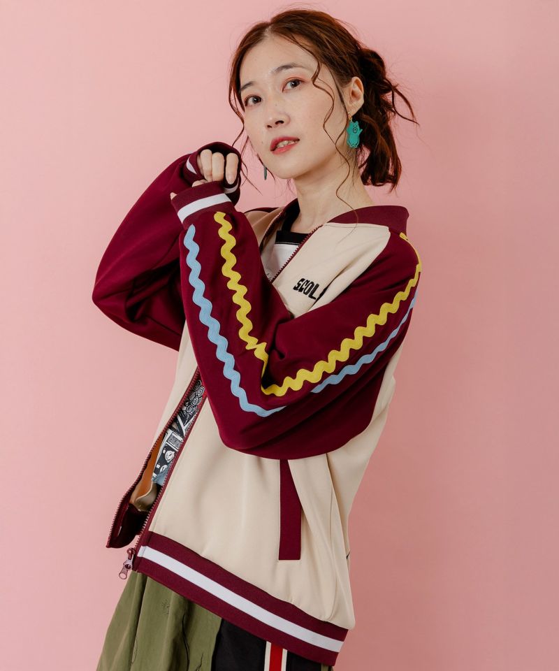 花とスカラー刺繍 ジャージブルゾン-23