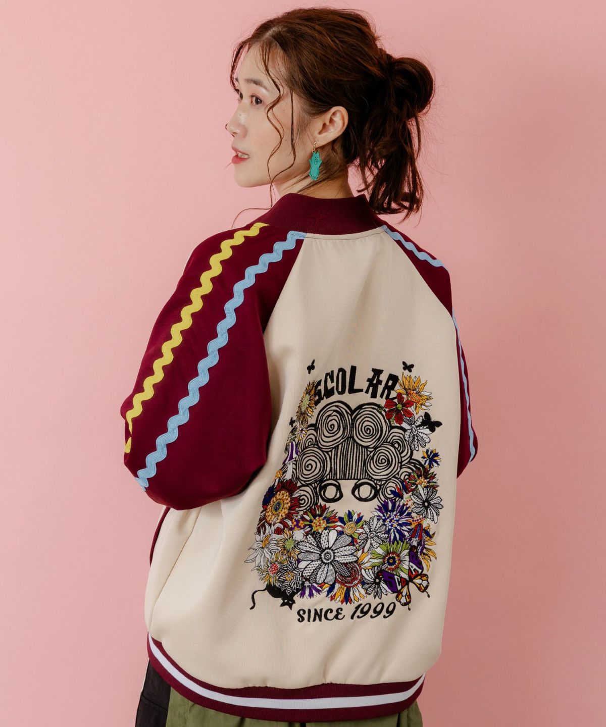 花とスカラー刺繍 ジャージブルゾン-24