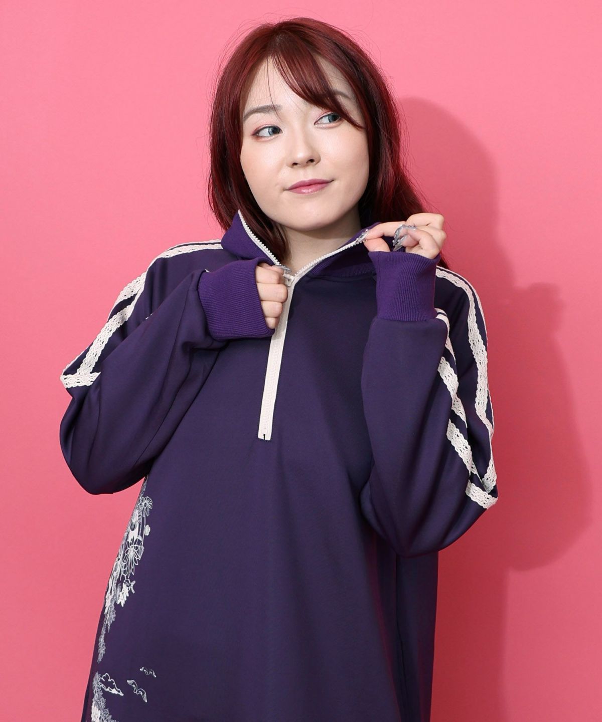 風景柄ハーフジップジャージワンピース-2