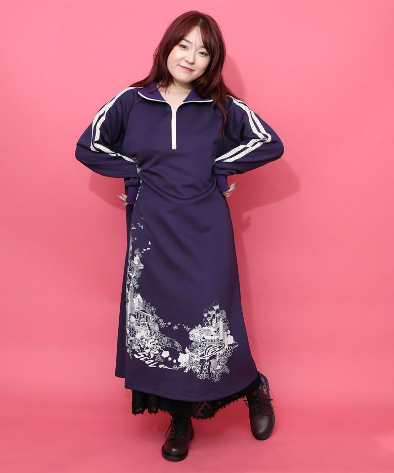 風景柄ハーフジップジャージワンピース-3