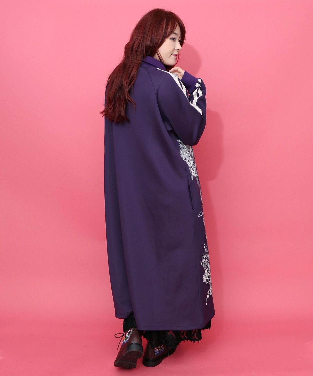 風景柄ハーフジップジャージワンピース-5