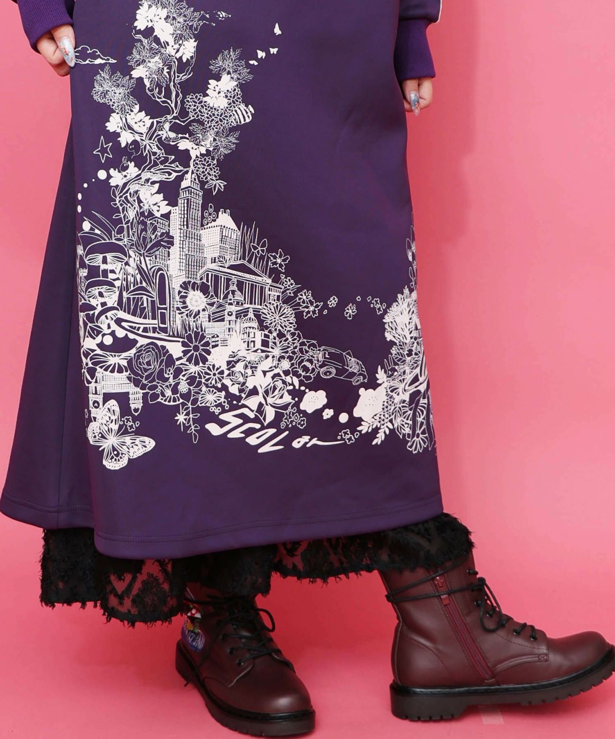 風景柄ハーフジップジャージワンピース-8