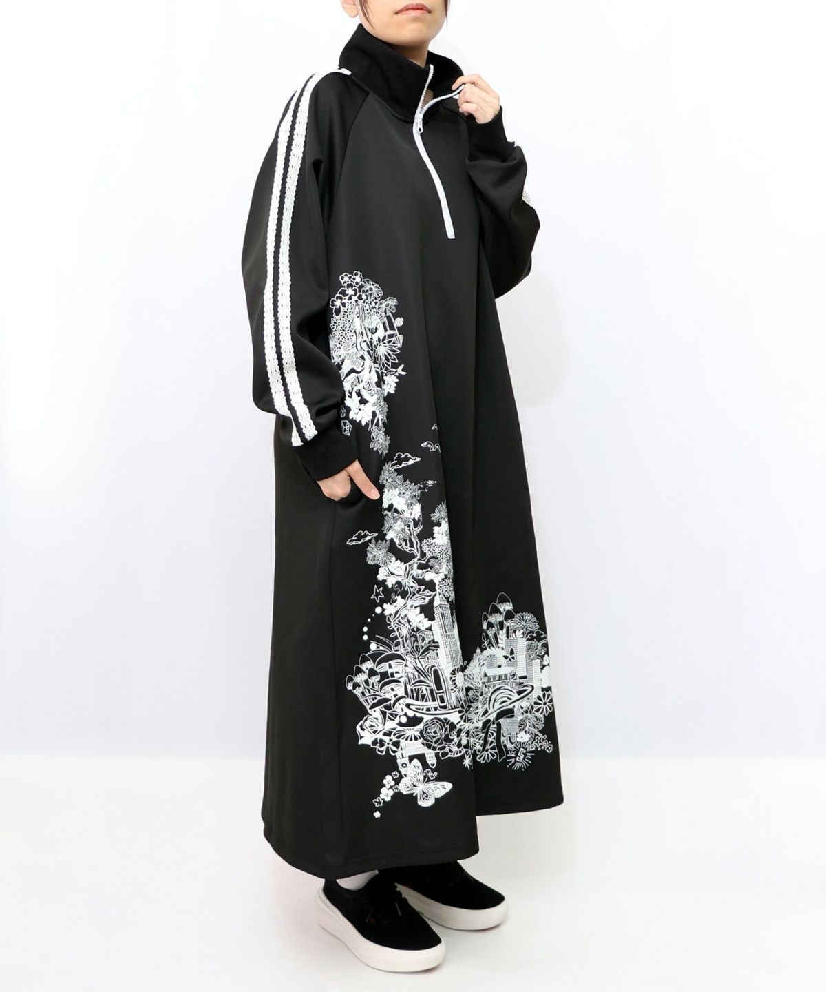 風景柄ハーフジップジャージワンピース-10