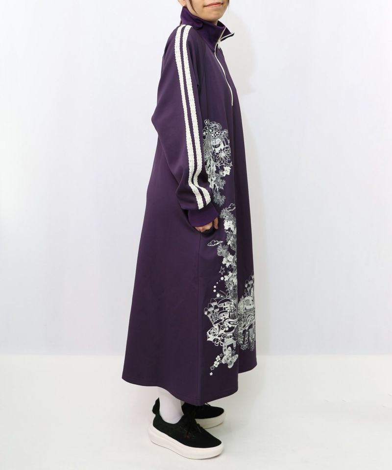 風景柄ハーフジップジャージワンピース-14