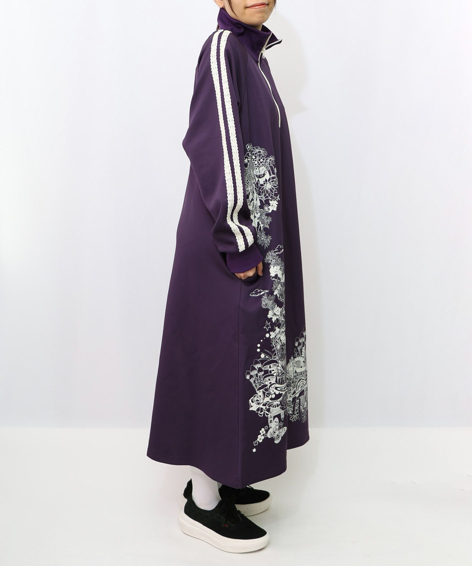 風景柄ハーフジップジャージワンピース-14