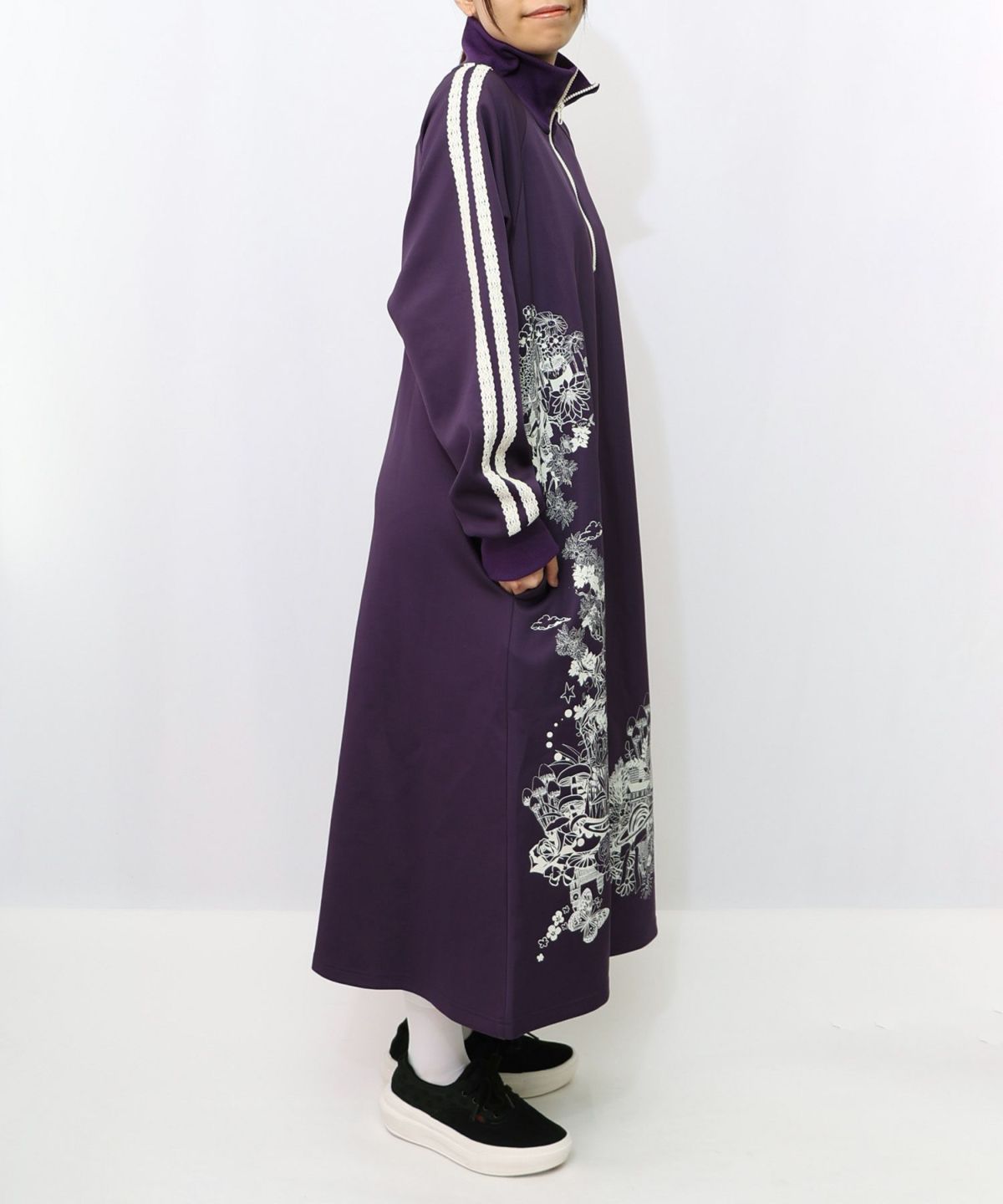 風景柄ハーフジップジャージワンピース-14