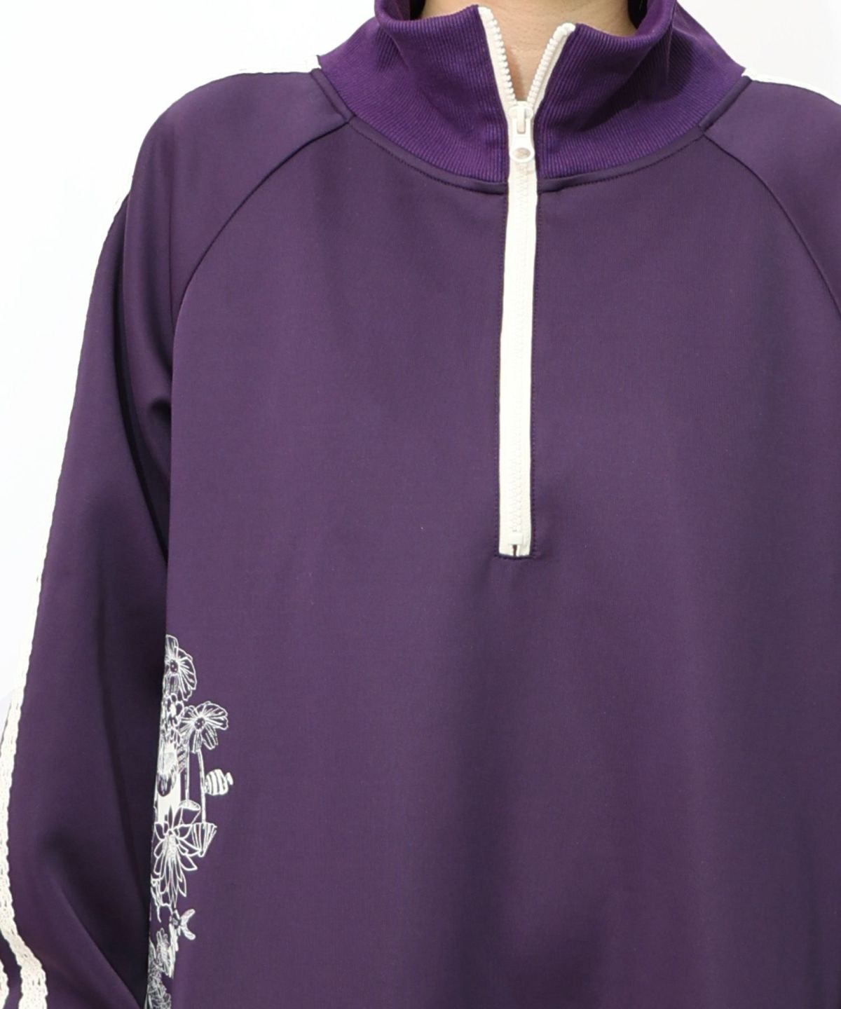 風景柄ハーフジップジャージワンピース-18