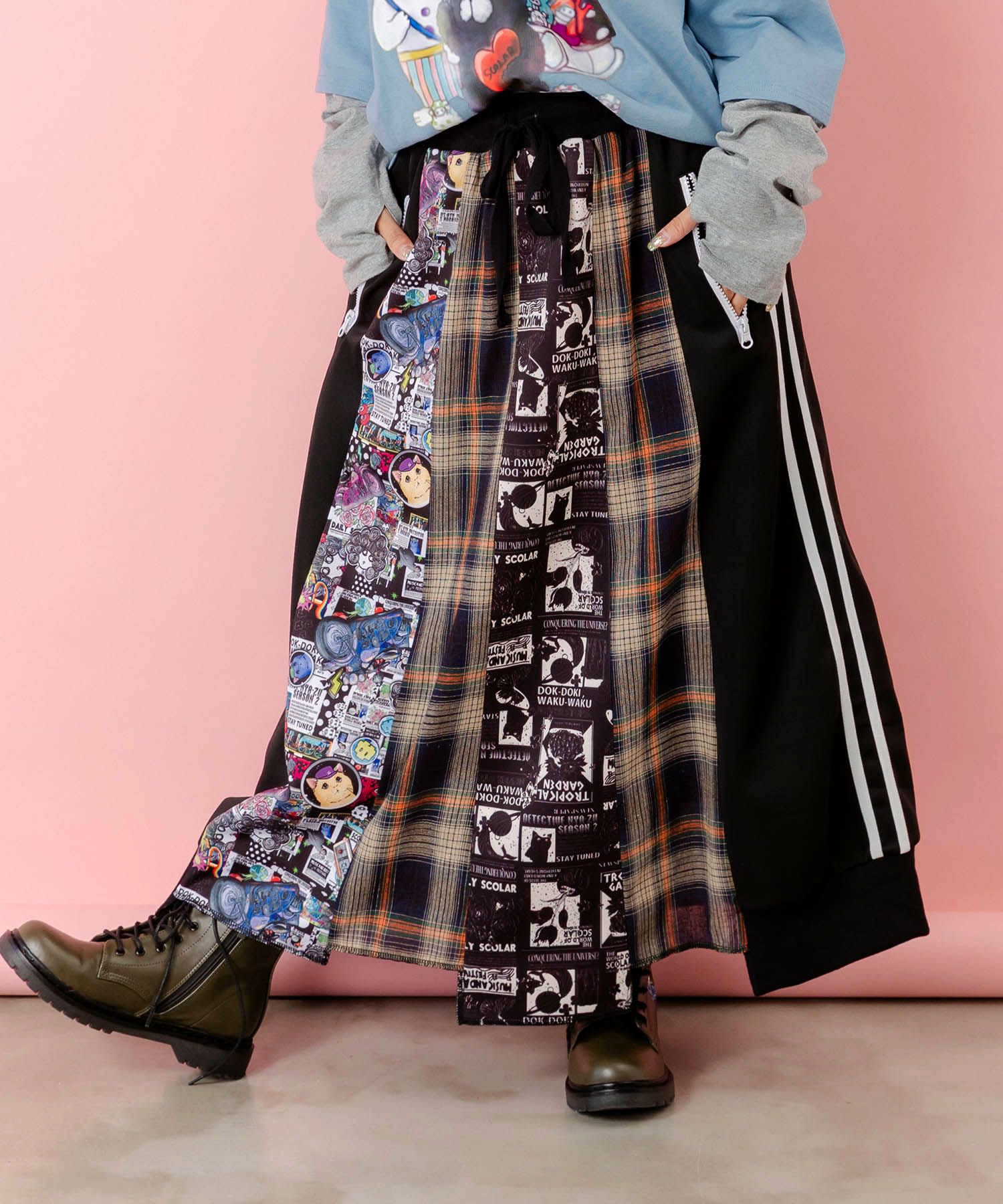 異素材切替パッチワークスカート-1