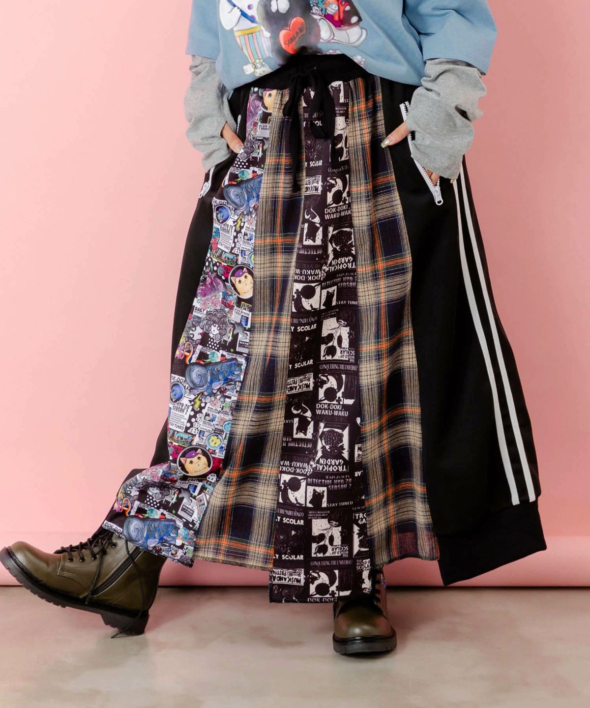 異素材切替パッチワークスカート-1