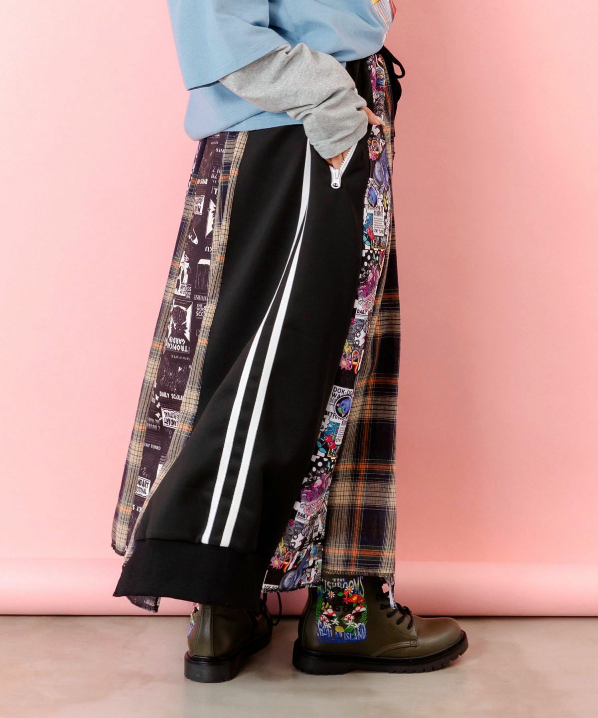 異素材切替パッチワークスカート-4