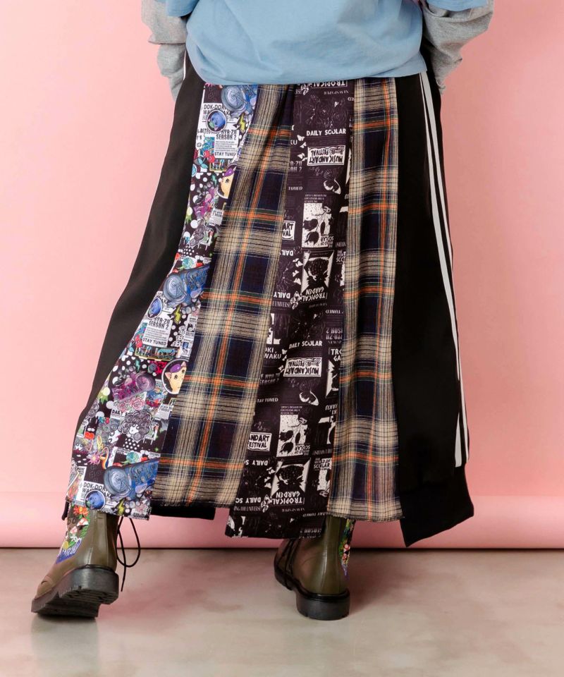 異素材切替パッチワークスカート-5