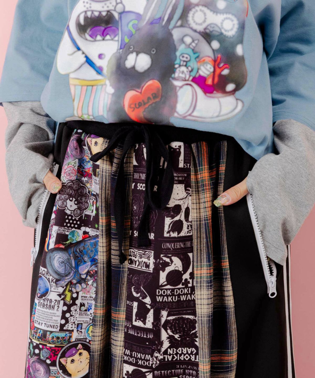 異素材切替パッチワークスカート-6