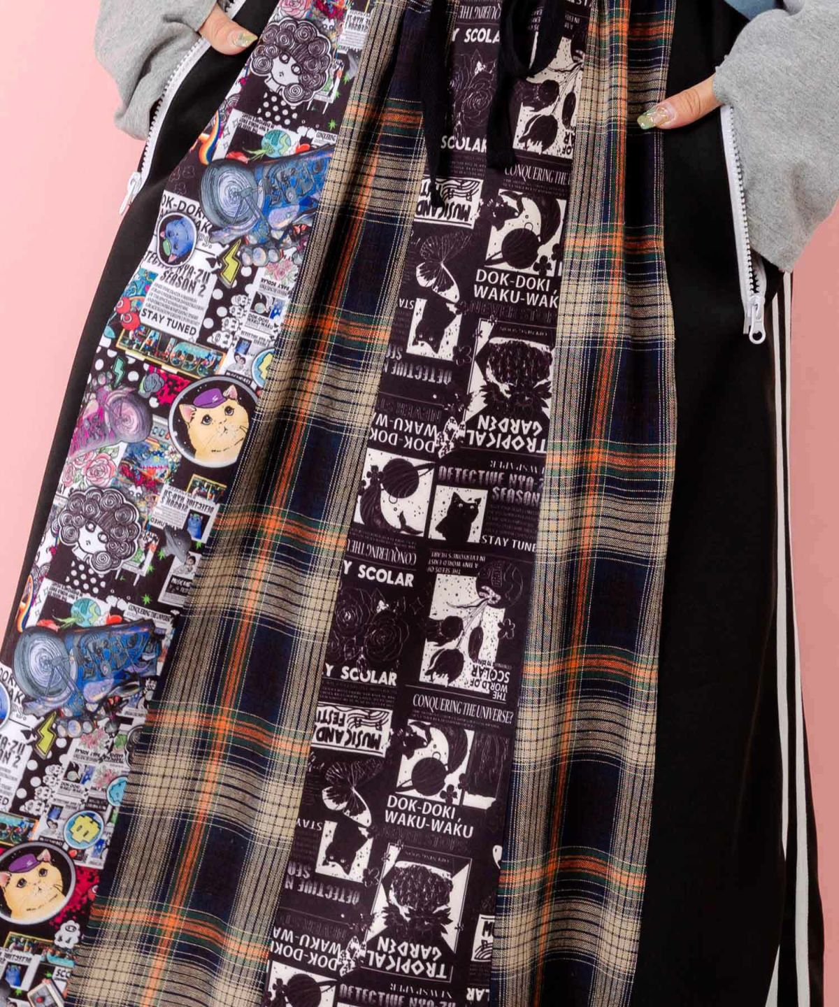 異素材切替パッチワークスカート-8