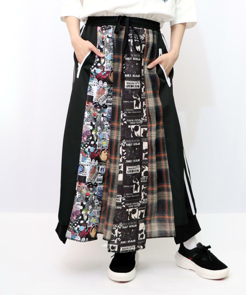 異素材切替パッチワークスカート-9