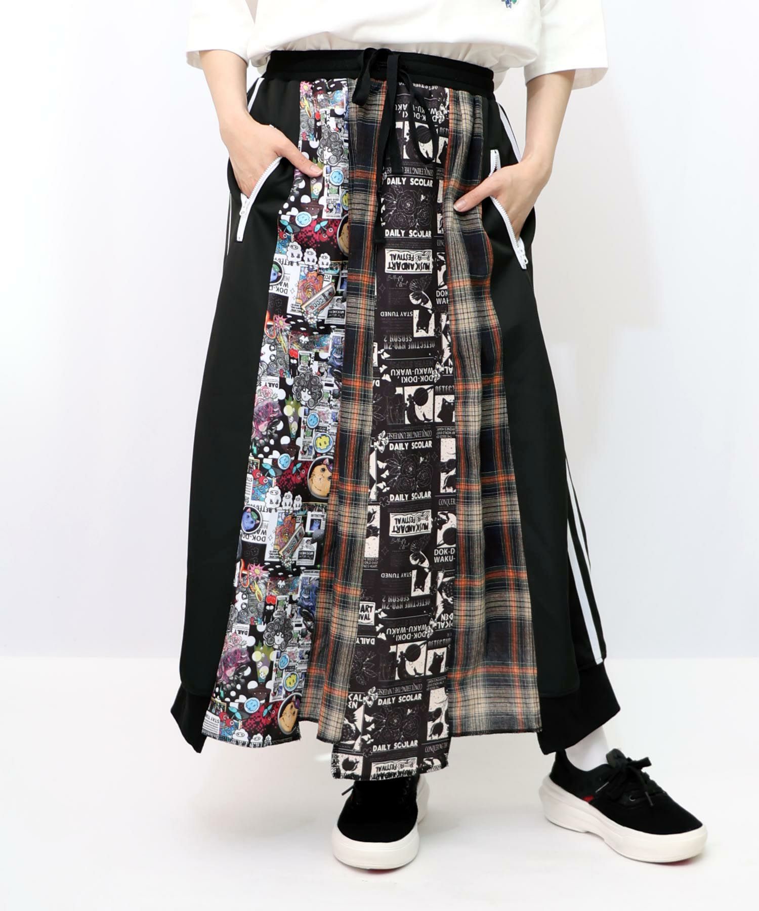 異素材切替パッチワークスカート-9