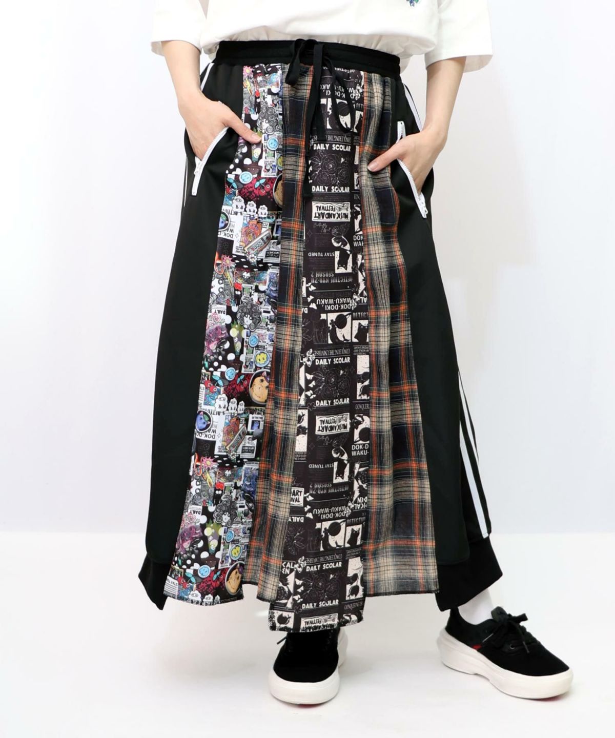 異素材切替パッチワークスカート-9