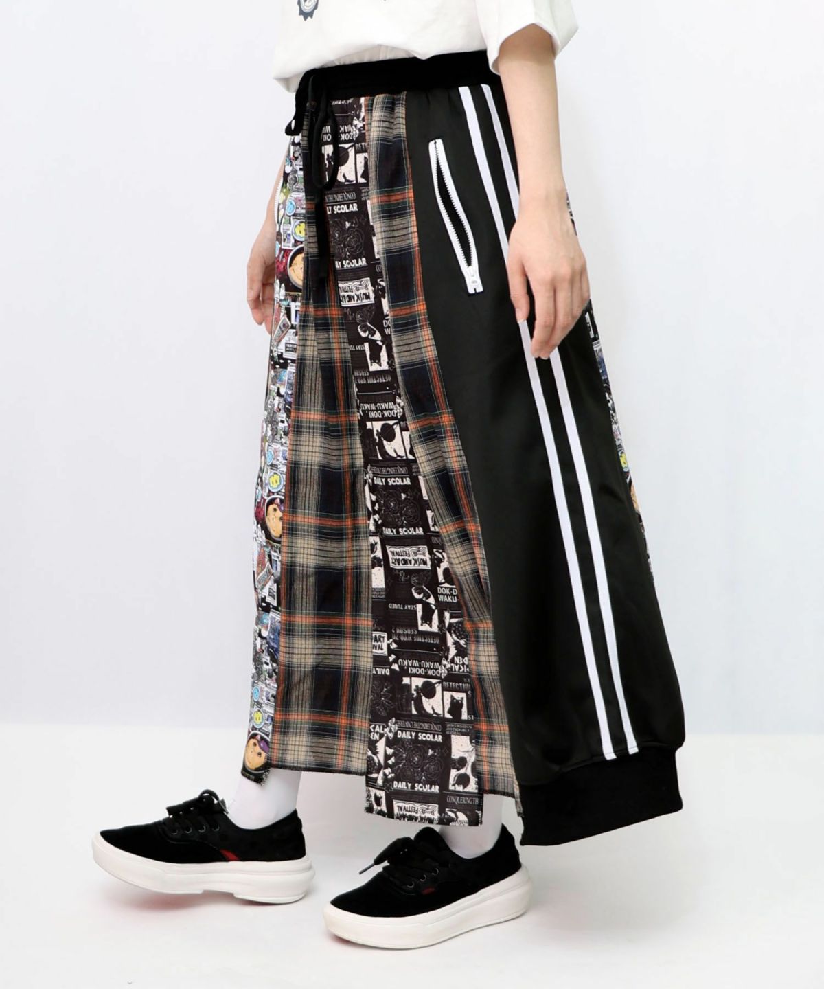 異素材切替パッチワークスカート-10