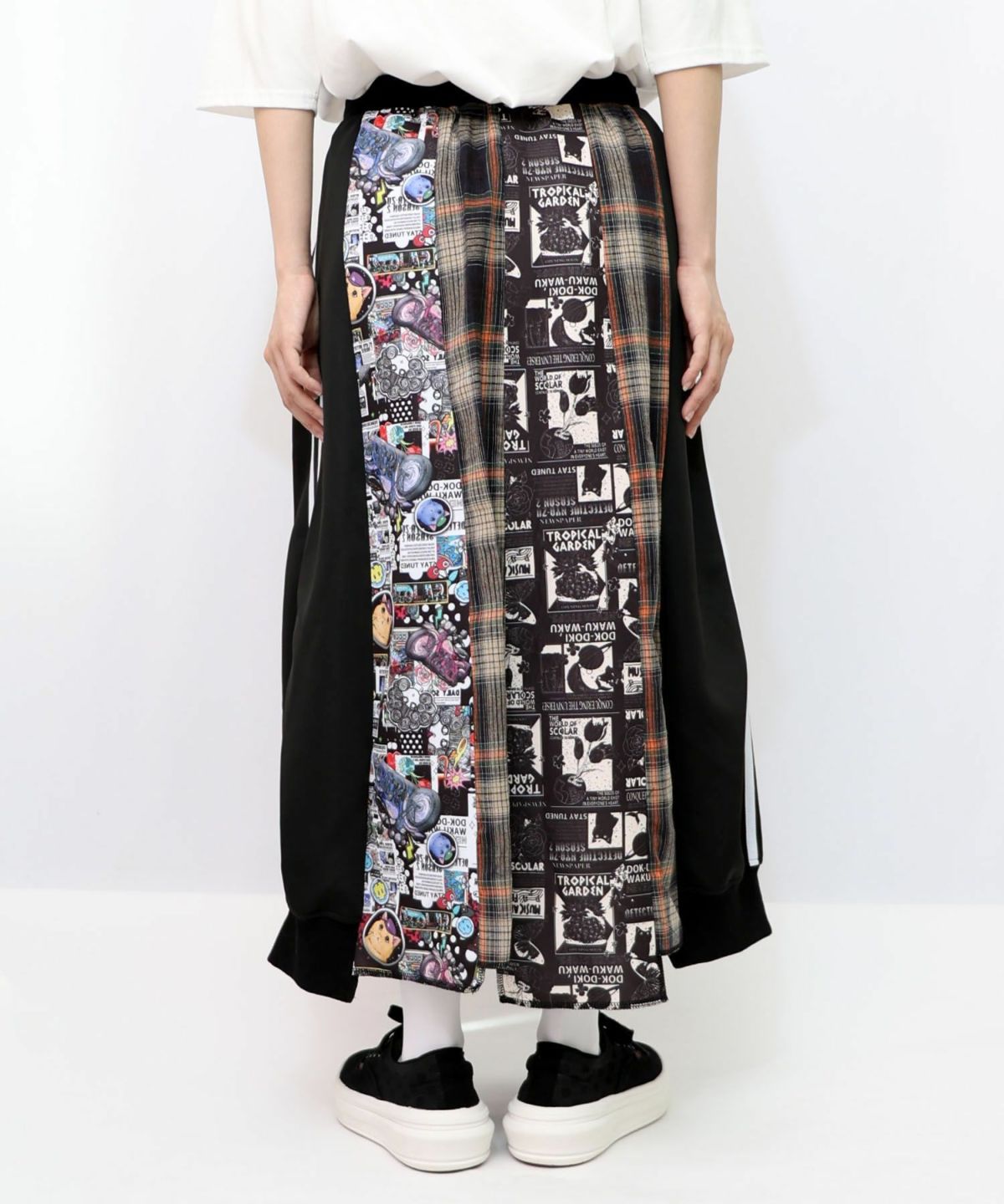 異素材切替パッチワークスカート-11