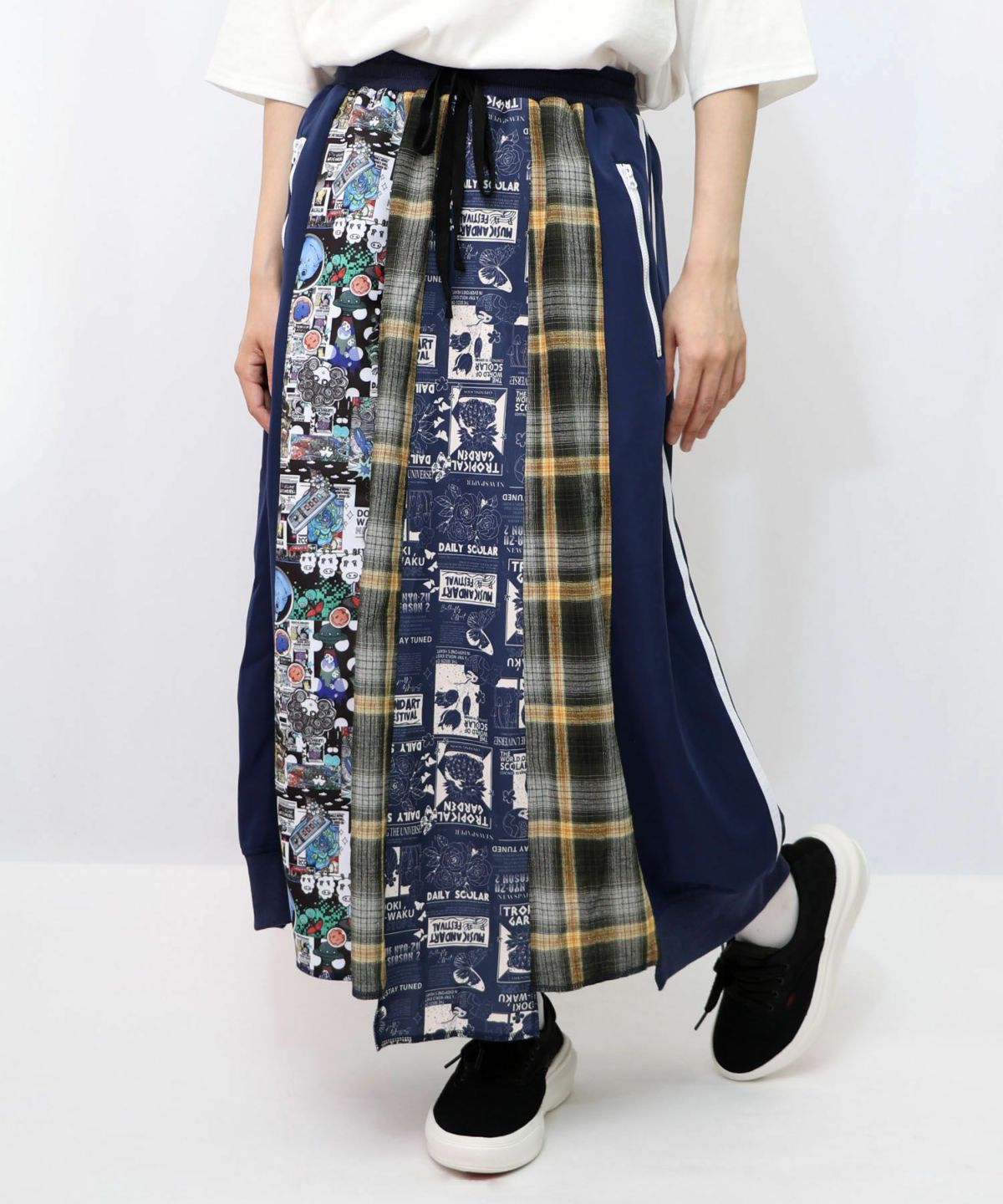 異素材切替パッチワークスカート-13