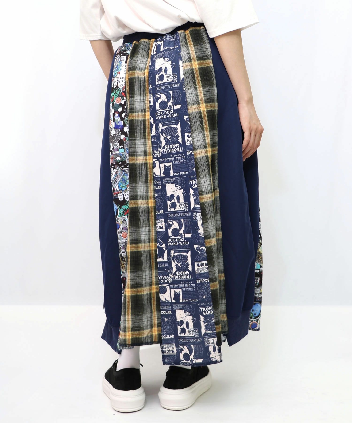 異素材切替パッチワークスカート-15