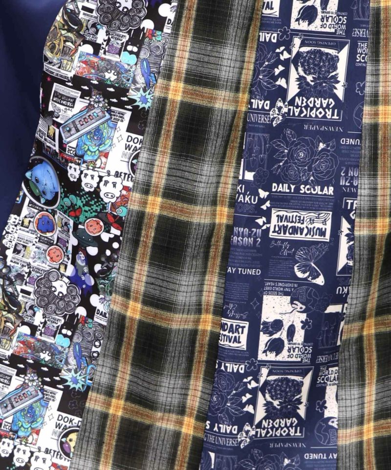 異素材切替パッチワークスカート-16