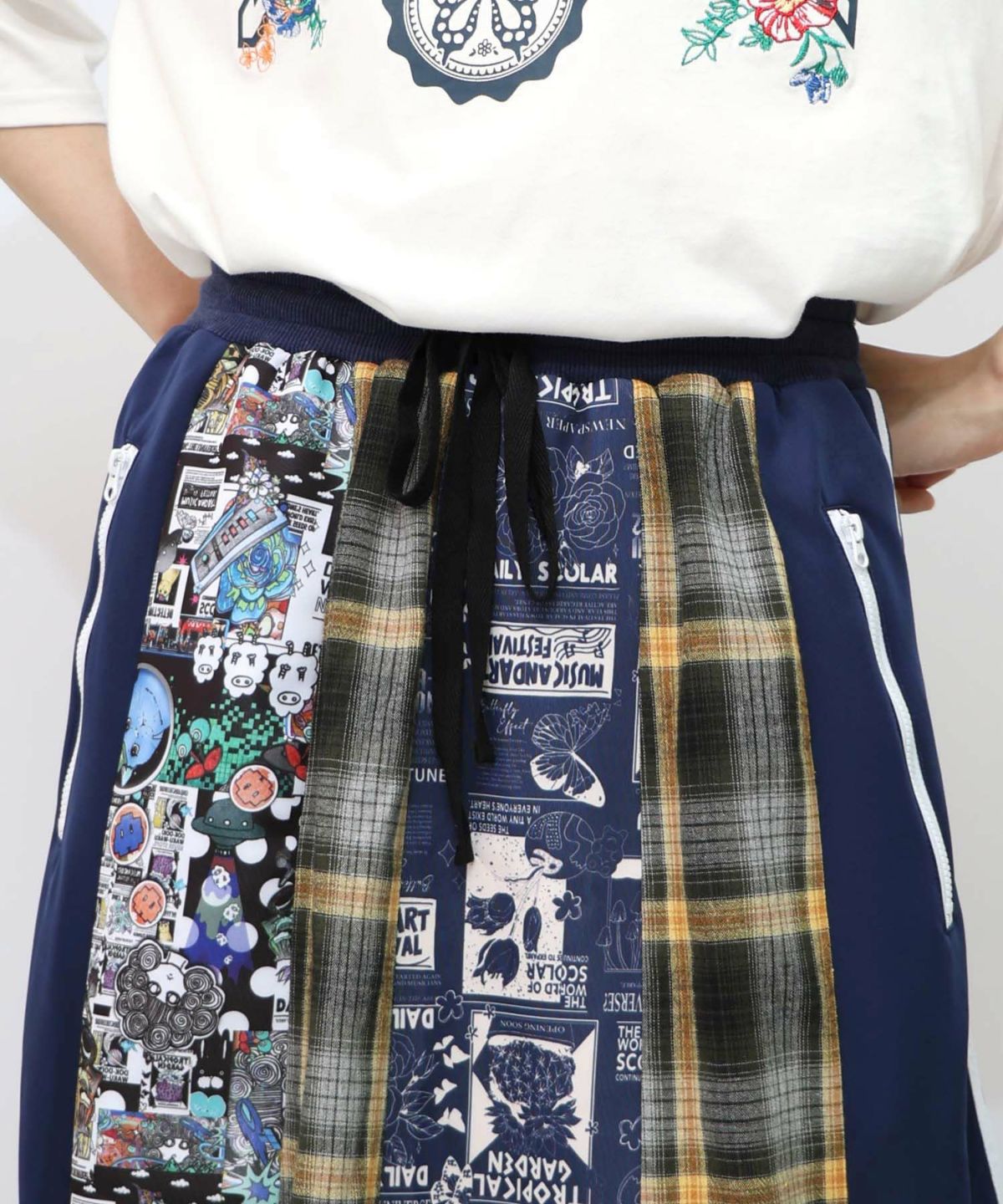 異素材切替パッチワークスカート-17