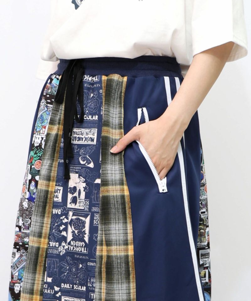 異素材切替パッチワークスカート-18