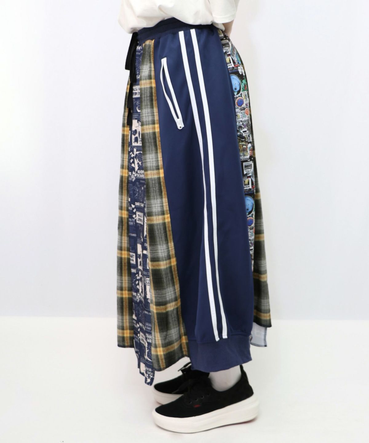 異素材切替パッチワークスカート-19