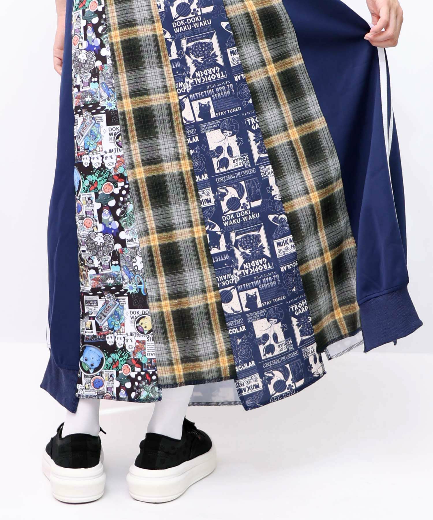 異素材切替パッチワークスカート-20