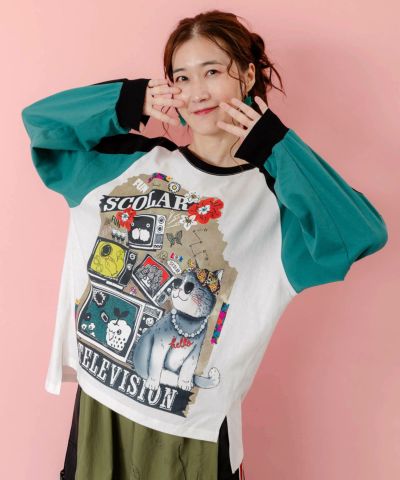 153623：スカラーキャラクターズ柄 レイヤード風ロンTの通販-ScoLar
