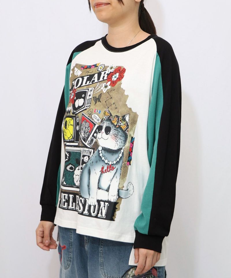 ネコとテレビ柄ロンT-9