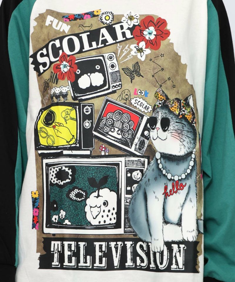 ネコとテレビ柄ロンT-11